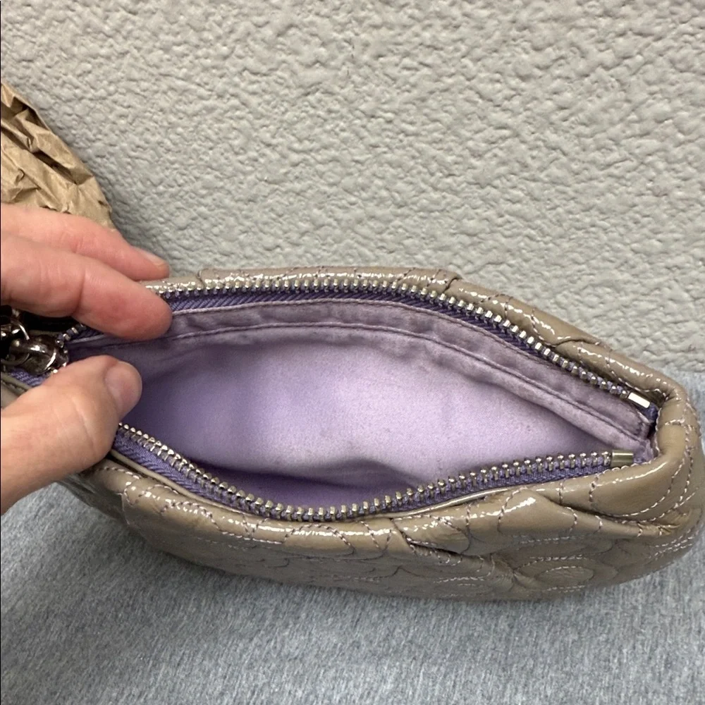 Coach Taupe Quilted Patent Wristlet Clutch